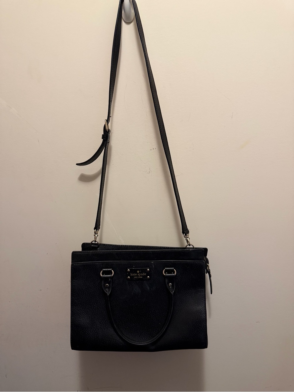 kate spade Black Pebbled Leather Satchel with Removable Strap